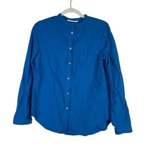 Pomandere‎ Womens Blue Cotton Wool Long Sleeve Button Down Shirt Colorful Size 4